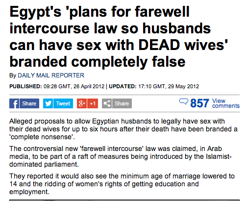 Follow-up news: Muslim zombiepocalypse enthusiasts file official complaint to Egypt.