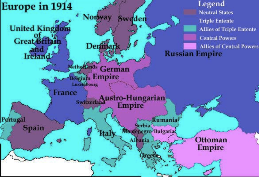 Map 2: Europe in 1914 before WWI.