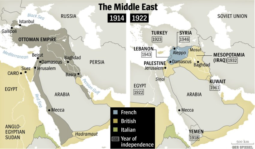 Map 4: Middle East before and after WW1