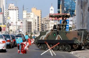 A Lebanese army checkpoint in Beirut's southern suburbs