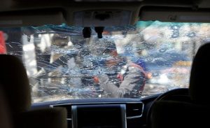 Bullet ridden windshield