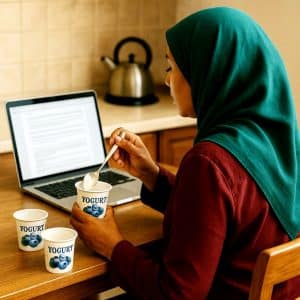Rania at the kitchen table