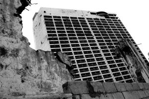Damaged building in Beirut during the Lebanon civil war
