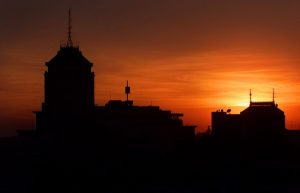 Sunset over downtown Fresno.