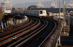 San Francisco bound train departs West Oakland BART station